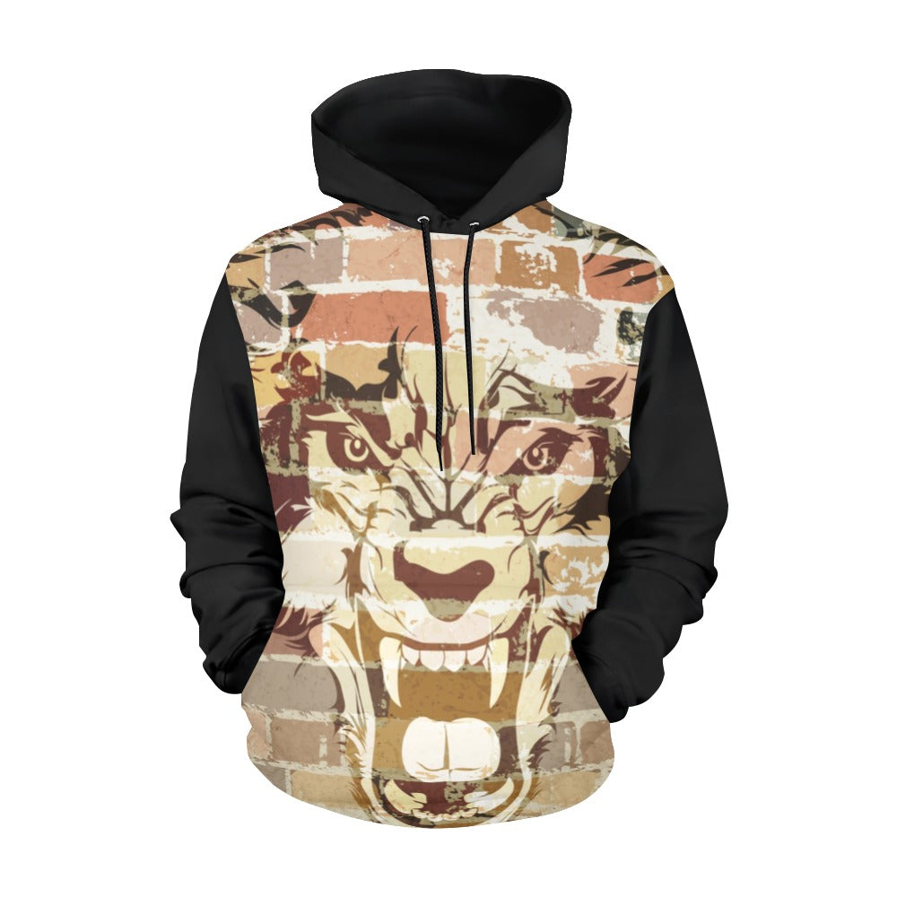 Wolf on Brick Print Hoodie