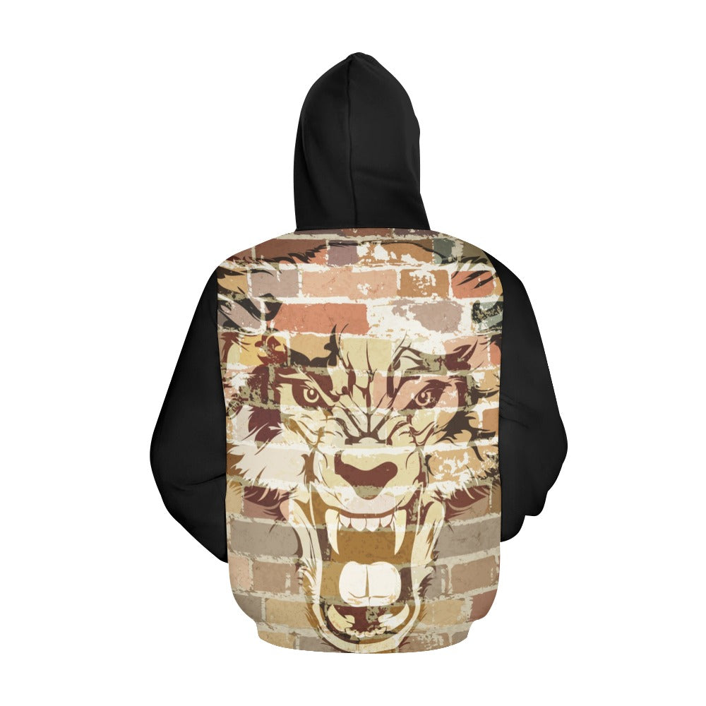 Wolf on Brick Print Hoodie