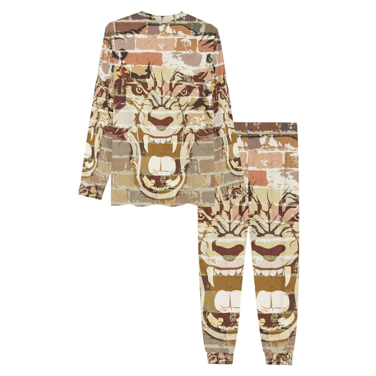 Stylish Brickwall Wolf Print Pajama Set with Custom Cuff
