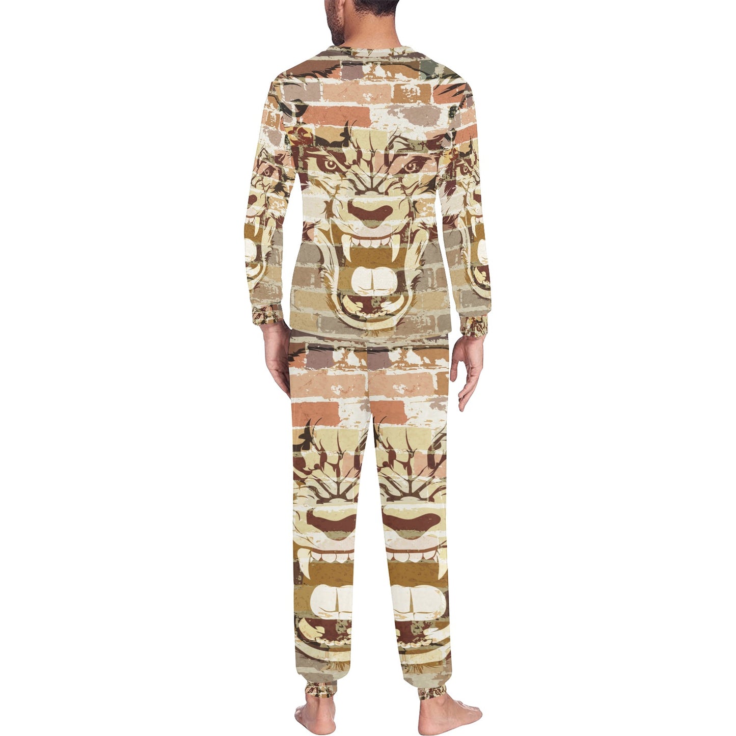 Stylish Brickwall Wolf Print Pajama Set with Custom Cuff