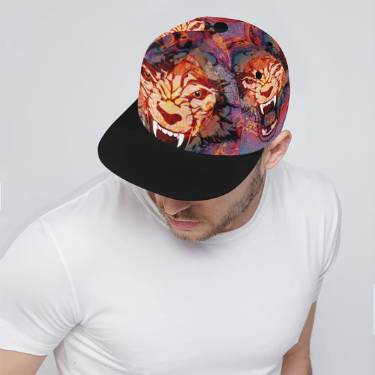 Angry Wolf Print Snapback Hat