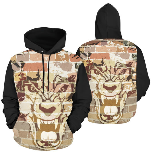 Wolf Print with Black Sleeves Hoodie for Men